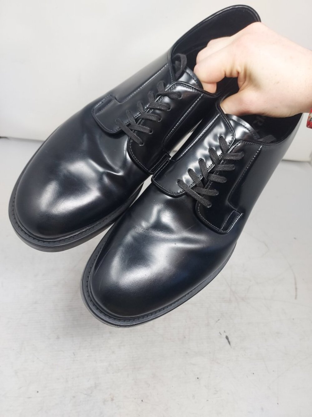 Prada MENS Black Lace Up Heel Triangle Logo Derby Shoe - Picture 10 of 10
